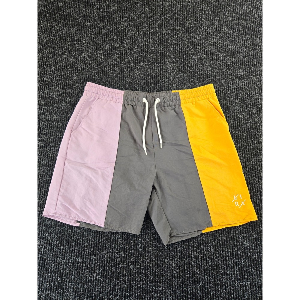 CRTV SCTY Civil Regime Mens Colorblock Nylon Shorts Pink Grey Yellow‎ Size L